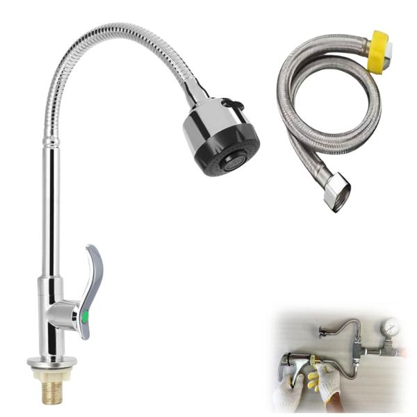 シャワー型 デッキタイプ 単水栓 業務用 厨房用 蛇口 キッチン 洗い物用 自在 首振り レバー