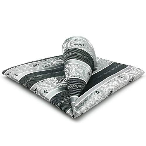 SHLAX&amp;WING メンズ ペイズリー模様 ストライプ グレー シルバー シルク ポケットチーフ