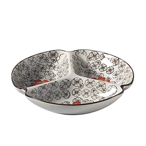 西田(Nishida) 7.5号三つ仕切り皿(赤い椿)/おうち料亭/業務用食器/中皿/大皿/丸皿/和...