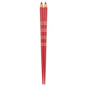 アオバ 箸 食洗機対応 天然木 色えんぴつ ボーダー 赤 18cm