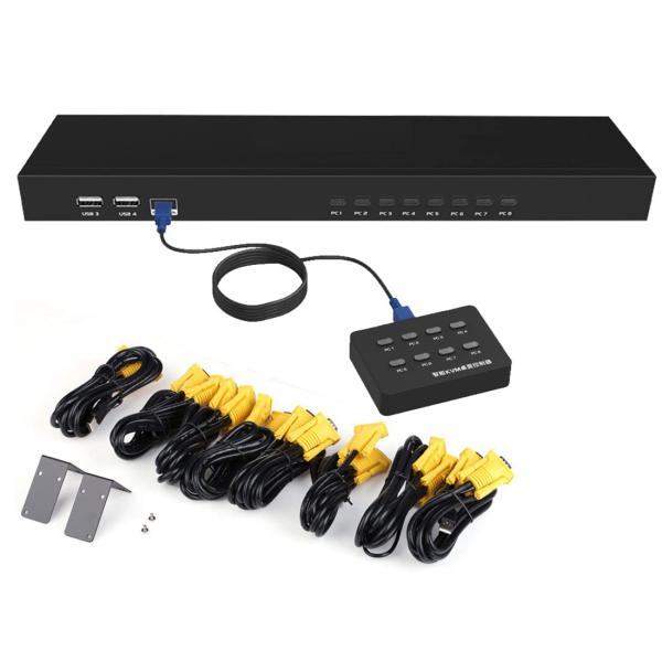 ES-Tune 8ポートKVM切替器 8入力1出力 VGAケーブル8本付き サーバー管理 最大解像度...