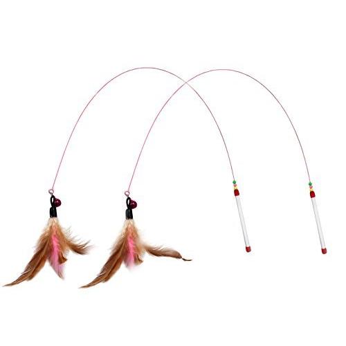 MerryTi 猫おもちゃ 猫じゃらし 天然鳥の羽棒鈴付き 羽根 2個入り