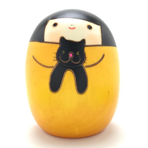 卯三郎こけし 日本製 こけし ネコのクロ（高さ9cm）