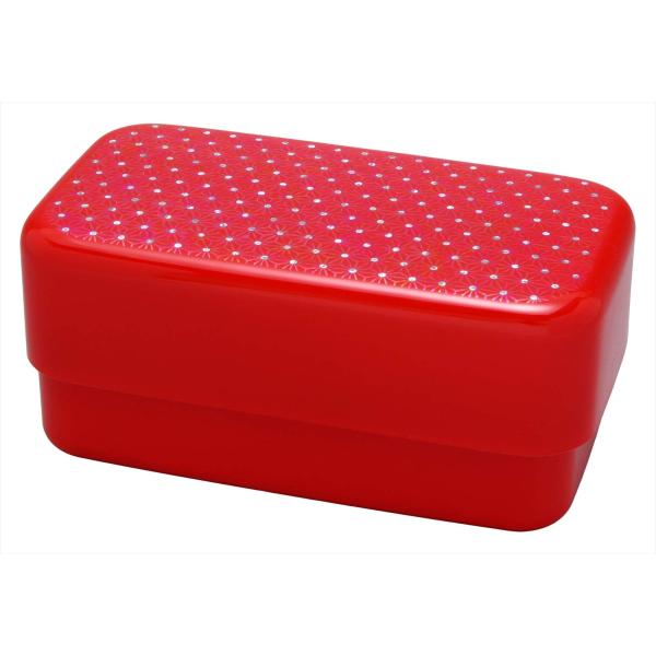 山中塗 きらきら麻の葉 レンジ 長角入子弁当 朱 M16559-3