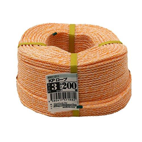 紺屋商事 作業用ロープKP(クレポリ)オレンジ色 直径約3mmx長さ約200m
