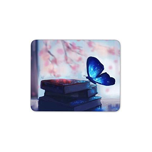 本の上の青い蝶のマウスパッドー滑り止め加工処理 防水材質 疲労軽減 マウスパット