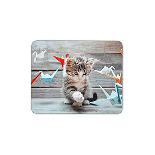 子猫と千折り鶴のマウスパッドー滑り止め加工処理 防水材質 疲労軽減 マウスパット