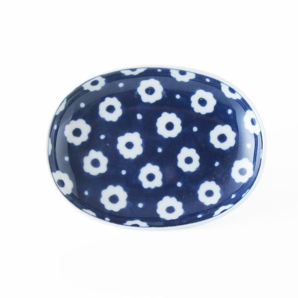 波佐見焼 小皿 / 楕円 豆皿 濃梅紋 約W 10cm xD 8cm xH 1.7cm