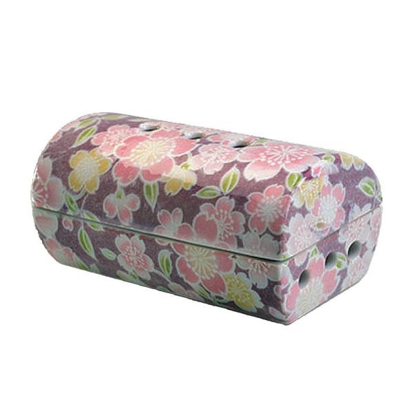 【モダン仏具】【香炉単品】横置き筒型香炉『香彩器(こうさいき)』友禅桜　美濃焼 カーボンフェルト付　...