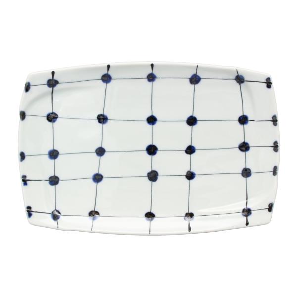 波佐見焼 福峰窯 点格子 渕取角皿 16-107