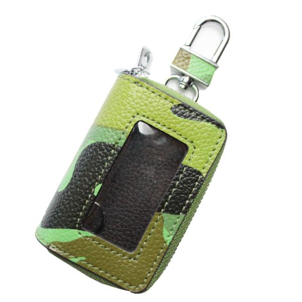 【AWESOME/オーサム】 スマートキーケース 両面クリア窓付きダブルファスナータイプ 迷彩グリー...