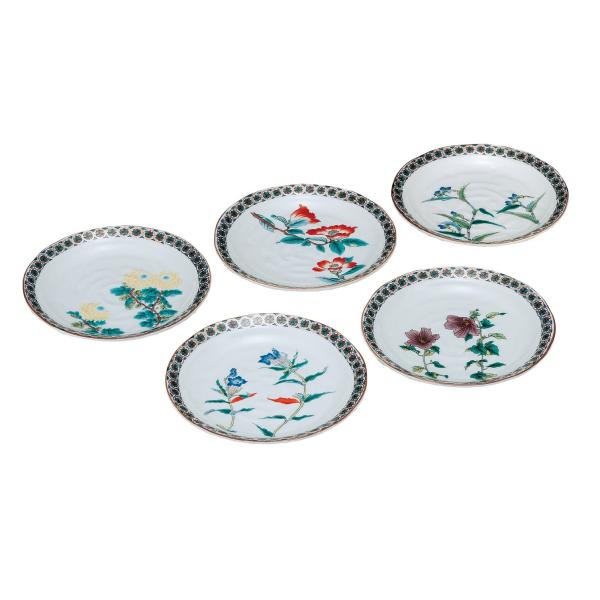 マルヨネ 九谷焼 6号皿揃・金襴小紋五草花 K5-107