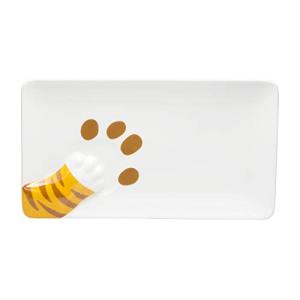 サンアート かわいい食器 「 横から猫 」 とらねこ魚プレート(足跡付) 長皿 幅25.7cm 白 SAN2842-2｜goodzero