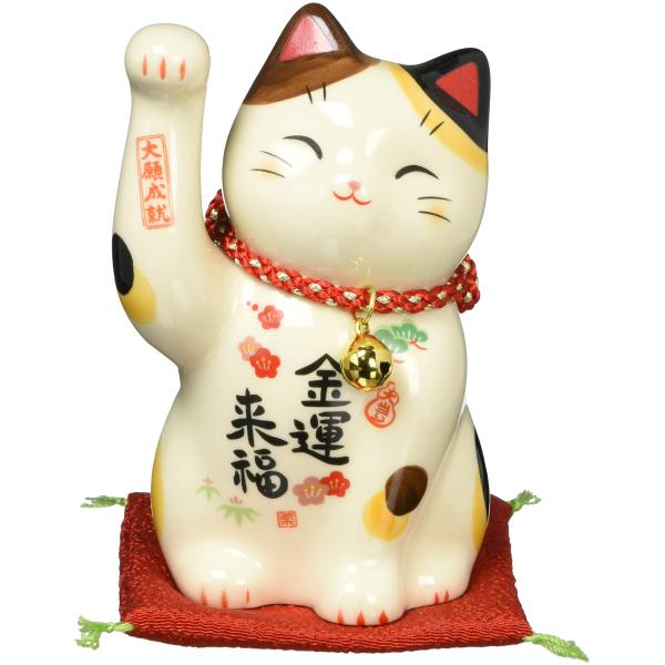 彩絵金運来福招き猫(鈴付・中) 7659