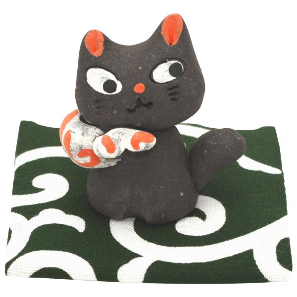 美濃焼 濱田ひろこ 手造り 箸置き (座布団付) どろぼう猫 E-00191