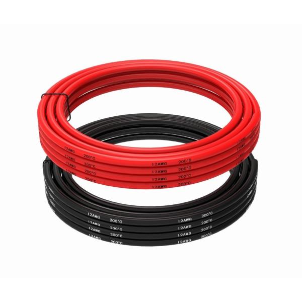 TUOFENG 12線12AWGシリコンケーブル線[3m黒と3m赤] - 柔軟で柔軟な680ストラン...