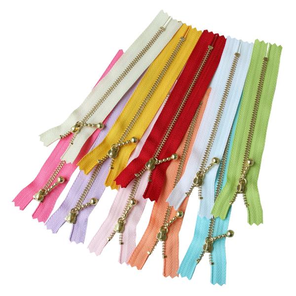 Y.K.K 玉付きファスナー ゴールド MIX 14cm 10色各1本入 3G14-10MIX