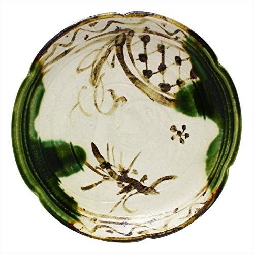 瀬戸焼 中島塩草 「 織部のうつわ 」 8寸皿 大皿 約直径24cm 織部鉄絵 日本製 004-00...