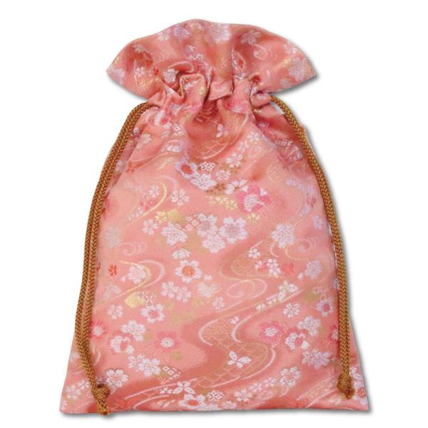 巾着 西陣織 金襴 (流水小花(薄紅))