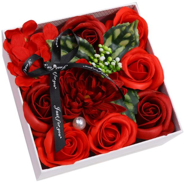 Good Boom ソープフラワー スクエアギフトボックス 薔薇 造花 敬老の日 卒業祝い 母の日結...