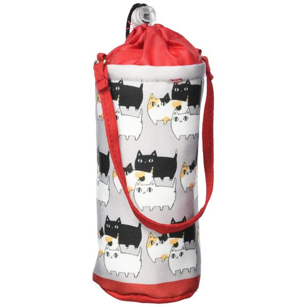 セラミック藍 ペットボトルホルダー 猫3兄弟 レッド サイズ：約W11 D7 H18 13492