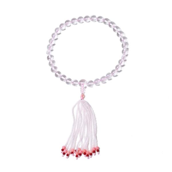 妙心堂数珠女性用 令和数珠 本水晶数珠 本水晶8mm玉 天然石 手作りクッセル 数珠袋付き 贈り物