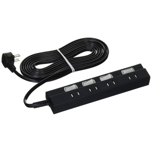 雷に強い節電タップ 4個口 3m 黒_HS-TPK43PBT-K 00-6943