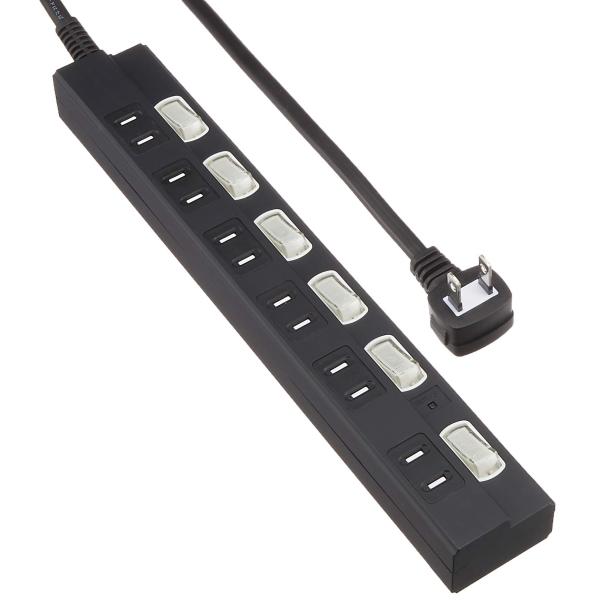 雷に強い節電タップ 6個口 2m 黒_HS-TPK62PBT-K 00-6945