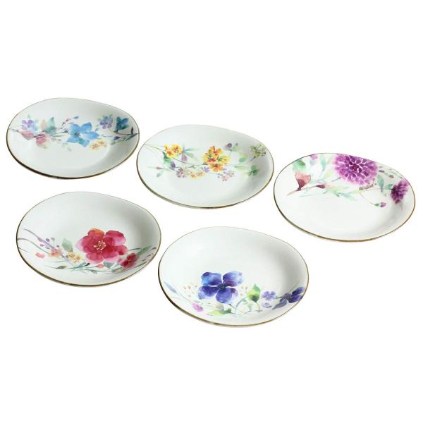 セラミック藍 花水彩 5客銘々皿揃 マルチカラー サイズ：約W16.2 D14.7 H2.7 018...