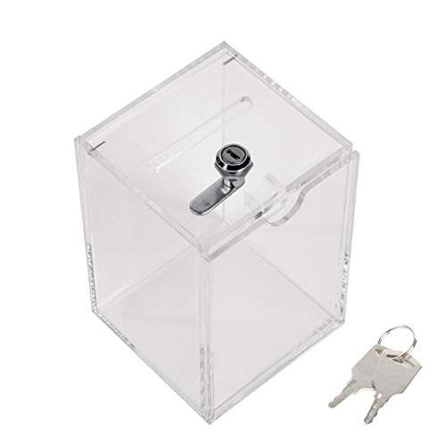 Olive-G 鍵付き 透明 アクリル すっきり スタイル 貯金箱 チャリティー ボックス クリア ...