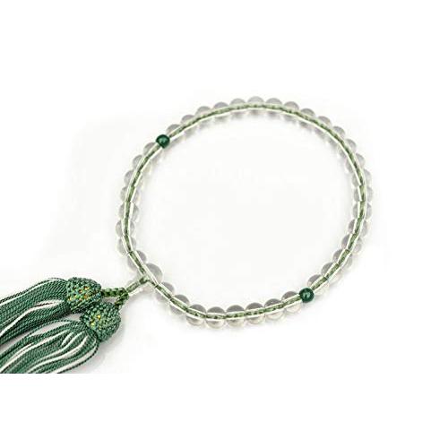 【ひるた仏具店】 数珠 念珠 女性用 ガラス 丸玉 緑系 片手念珠・略式数珠