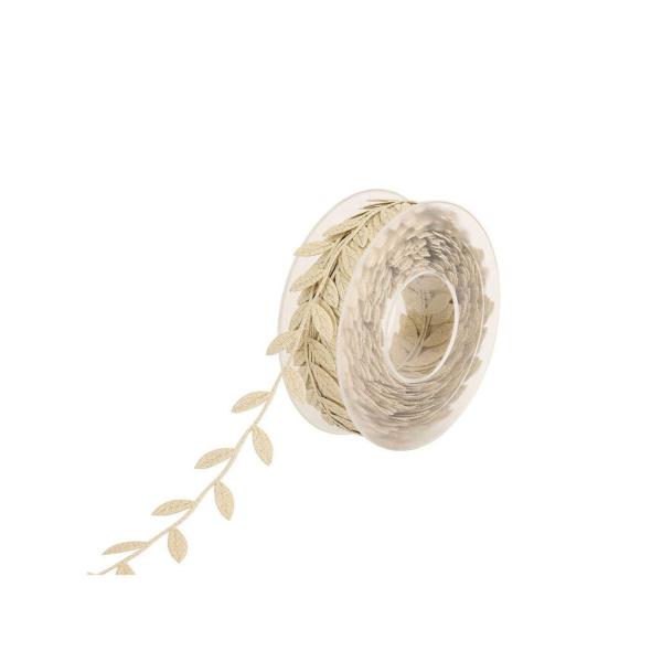 15メートル 金 リーフ リボン 花輪 リボン レース トリム 結婚式 トリム アップリケ (ゴール...