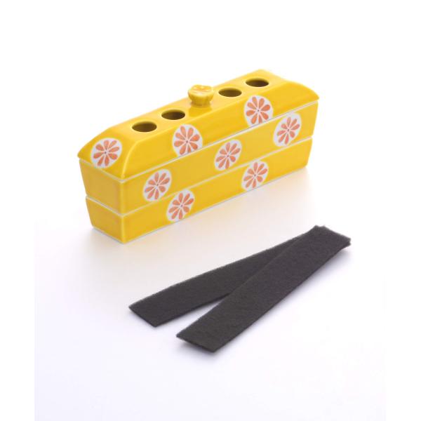 有田焼 寝かせて使う香炉皿 黄釉丸紋(2段)