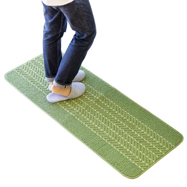 オカ(OKA) 優踏生洗いやすい キッチンマット 約45cm×120cm グリーン(ヘリンボン) (...