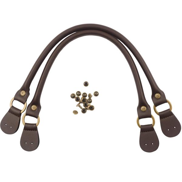 FEROCE 合皮 持ち手 手芸 手作りバッグ用 ダブルキャップリベット含む 3色2サイズ (焦, ...