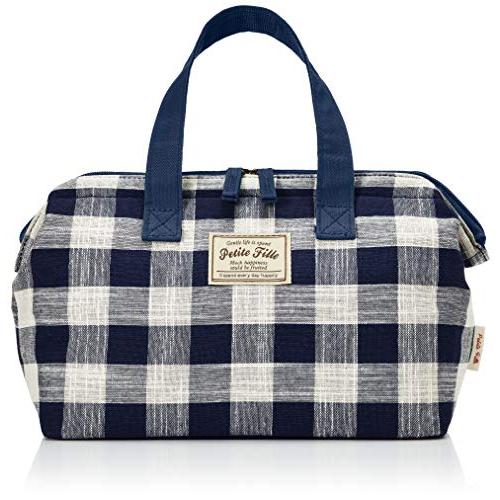 [プチフィール] トートバッグ 保温 保冷 口金 ブロックチェック 4124 ネイビー