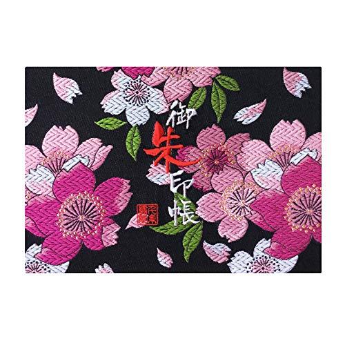 千糸繍院 御朱印帳WM【黒恋大桜】西陣織 金襴装丁/刺繍文字 蛇腹式48ページ 見開き中判 (銀色刺...