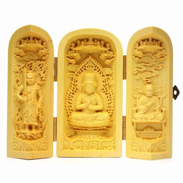 大日如来 天然木製(柘植ツゲ) 約10cm 弘法大師/大日如来/不動明王 真言宗三尊 仏像