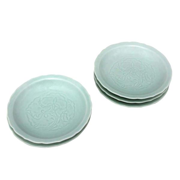 有田焼うつわ紀行(Aritayaki Utsuwa) 伊万里焼 観山窯 青磁マット唐草彫 深取皿 揃...