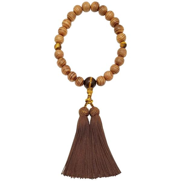 京都 土屋念珠店 男性用 数珠 屋久杉 トラメ石入 正絹房 桐箱入 -すべての宗派でご使用頂けます-