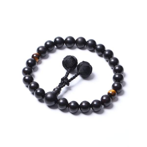 菩提心 数珠 男性用 縞黒檀 艶消 梵天房 2天虎目石 仏具 略式数珠 お盆贈り物 普段使い 全ての...