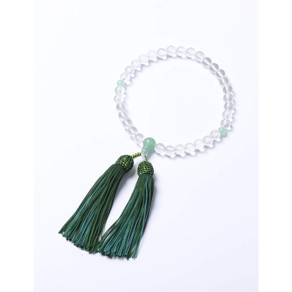 菩提心 数珠 女性用 念珠 水晶 7ミリ 頭付房 二天翡翠 5月誕生石入 全ての宗派 法事 念誦 お...