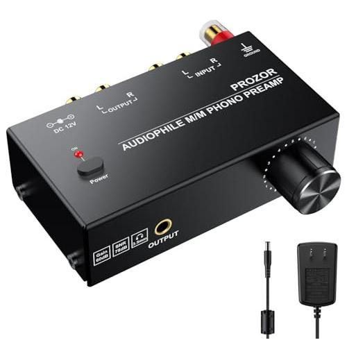 PROZOR フォノプリアンプ M/M 音量調整+レベル調整 3.5ｍｍヘッドホン RCA出力 蓄音...