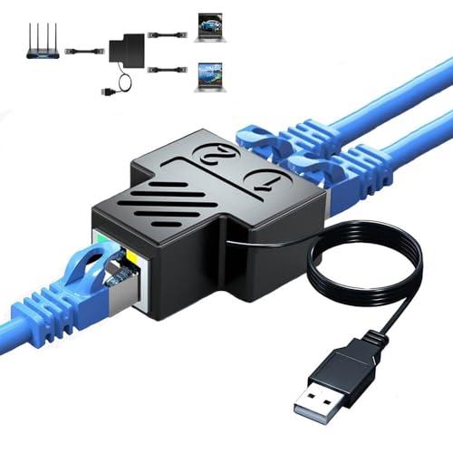 Wuedozue RJ45ネットワークスプリッターアダプター 1~2 デュアルメスUSBからRJ45...