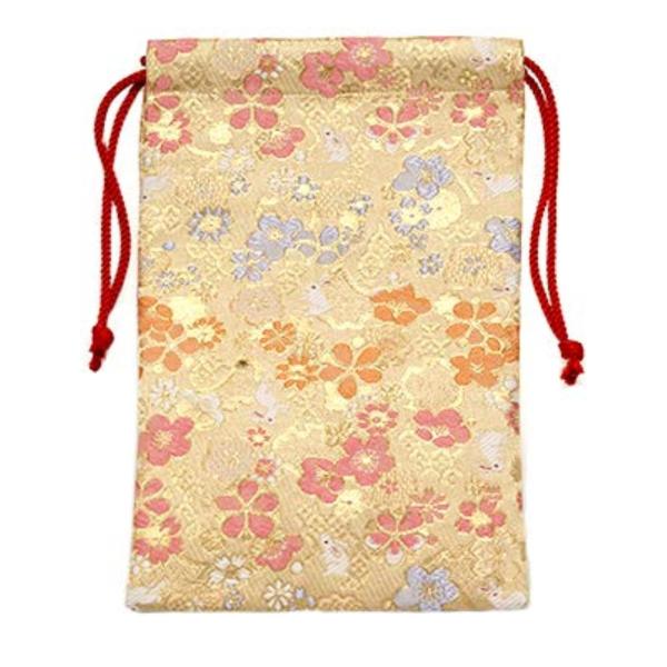 [京都藝美堂] 西陣織 金襴 御朱印帳入れ 巾着 日本製 (ベージュ 花兎)