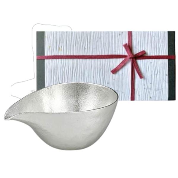 【能作 和紙でラッピング】 片口 大 赤いリボン 能作錫 H6.3cm W16.2cm D9.0cm...