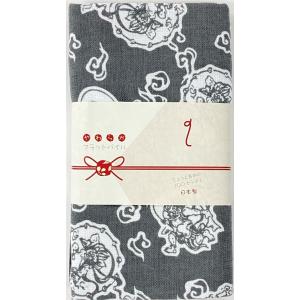 ヤギセイ ガーゼ風タオル 小紋 風神雷神 グレー ロングサイズ 日本製