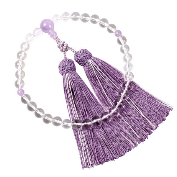 喜芳工房 女性用 レディース 数珠 念珠 京念珠 水晶 藤雲石 正絹 ２色房 桐箱入 証明書付/片手...