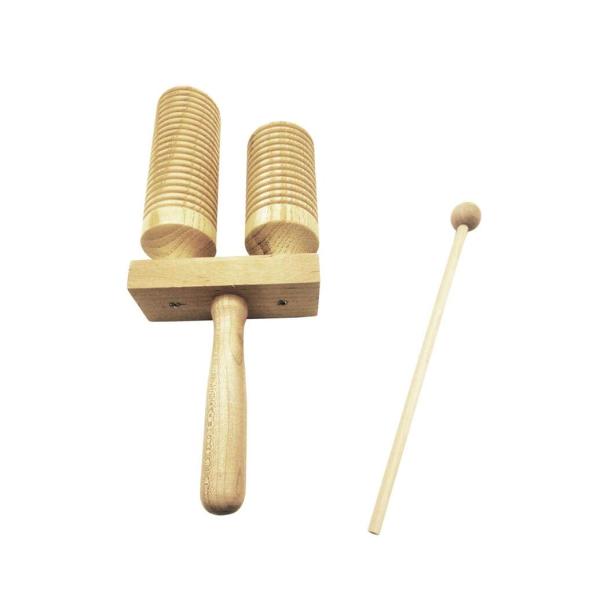 木製 楽器 アゴゴウッド バチ 付き【 全長25cm 】2音タイプ ウッドブロック ギロ 民族楽器 ...