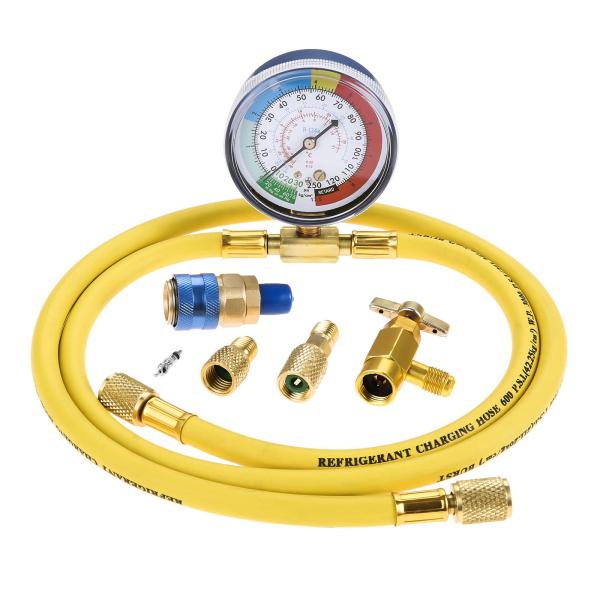 Bowarepro R134A 冷媒チャージホース 130cm メーター付き M14冷媒缶タップ(取...